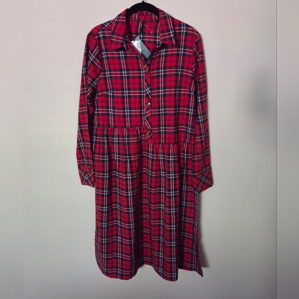 NWT Smash! Red Plaid Long Sleeve Dress Size Small
